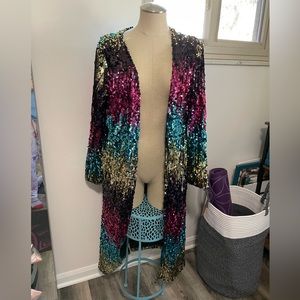 Rainbow Ombré Sequin Duster Cardigan size XL